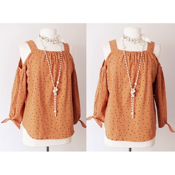 Spice PolkaDot Retro 100% Cotton Cold Shoulder Top - Picture 2 of 8